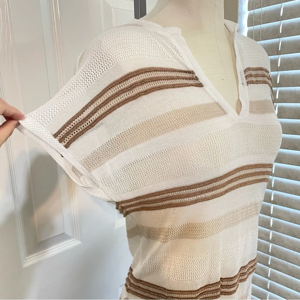 Chico's Striped Belted Semi Sheer Mesh Tunic Beach Coverup Size Small